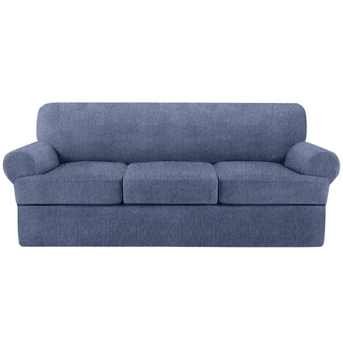 Jcones T Cushion Sofa Slipcover 4 Pieces Sofa Covers for T Cushion Couch Soft Sofa Slip Covers Furniture Protector with 3 Individual T Shape Seat Covers (Blue Gray, 3 Cushions)