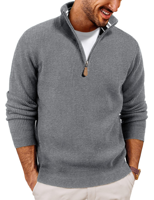 PJ PAUL JONES Sweaters for Men Quarter Zip Pullover Fall Lightweight Knit Textured 1/4 Zipper Pullover Sweater Work Office Gray M