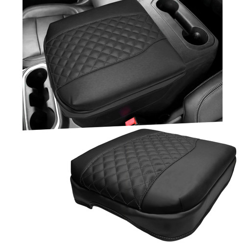 1.2in Thickness Center Console Cover for Chevy Silverado/GMC Sierra 1500 Accessories 2019-2025 2026, Tahoe & Suburban & Yukon 2021-2026 Armrest Lid Leather Protector Floor Console Bucket Seat (Black)