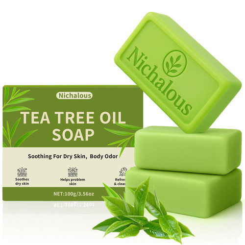 3PCS Tea Tree Soap, Purifying Body Soap Bar with Tea Tree Oil & Coconut Oil, Gentle Cleanser for Healthy, Looking Skin, Plant-Based Formula for Face & Body