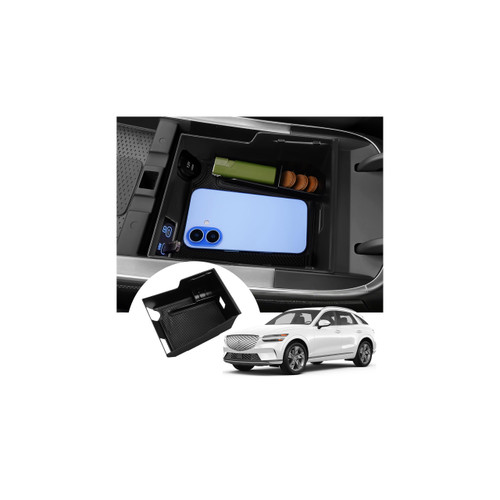 Autorder Center Console Organizer for 2026 Genesis GV70 Accessories Armrest Storage Box Secondary Insert Tray with Anti-Slip Mat