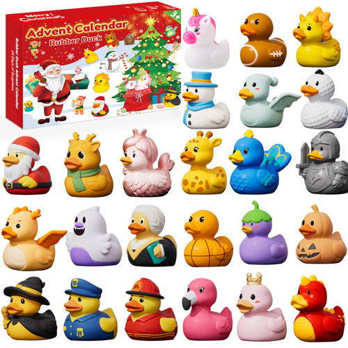 DREACAREFT Rubber Duck Advent Calendar 2025 for Kids and Toddlers - 24 Days of Surprise Christmas Countdown Calendar with 24pcs Rubber Duck Bath Toys, Fun Christmas Party Favors for Girls Boys