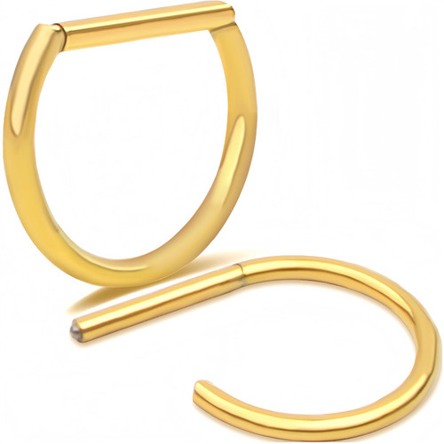 2PCS 14G Titanium Steel Nipple Rings D Shaped Nipple Body Piercing Jewelry, Golden Plated Hinged Segment Clicker Septum Cartilage Ring 12 mm Hoop Bars for Women Men