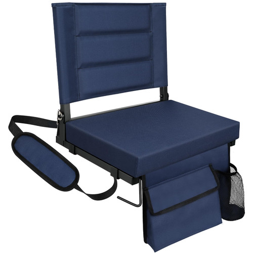 LLEVTIC Stadium Seats with Back Support,Bleacher Chairs with Cushion, Portable Folding Stadium Chair with Removable Cushion and Large Pocket for School Events Sports Game(Navy Blue)