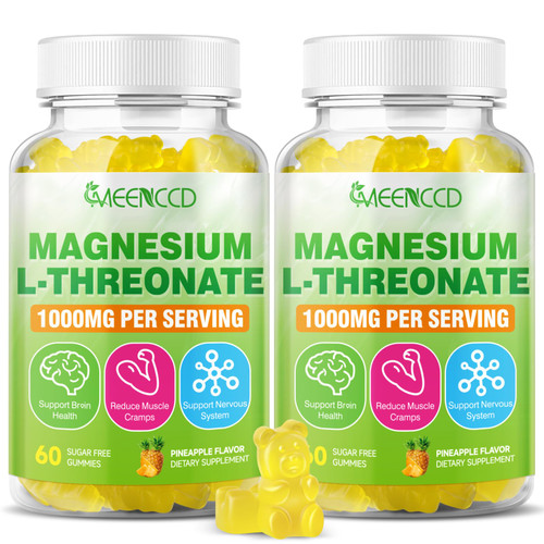 2 Pack Magnesium Threonate Gummies 1000mg, Magnesium L-Threonate Supplement for Kids & Adults, Muscle & Nervous System Support, Non-GMO, Sugar-Free, Pineapple Flavor, 120 Count