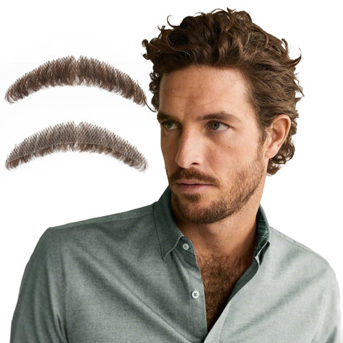 Prejoye Realistic Mustache Human Hair, Handmade Fake Beards with Invisible Soft Lace, Natural Looking Costume Facial Hair (M04 Brown)