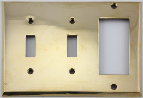 Unlacquered Polished Brass 3 Gang Combination Switch Plate - 2 Toggle Light Switch Openings 1 GFI Opening