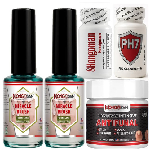 Hongosan Complete Nail & Skin Care Kit – Miracle Brush 30ml + Intensive Cream 2oz + Shongoman & PH7 Capsules