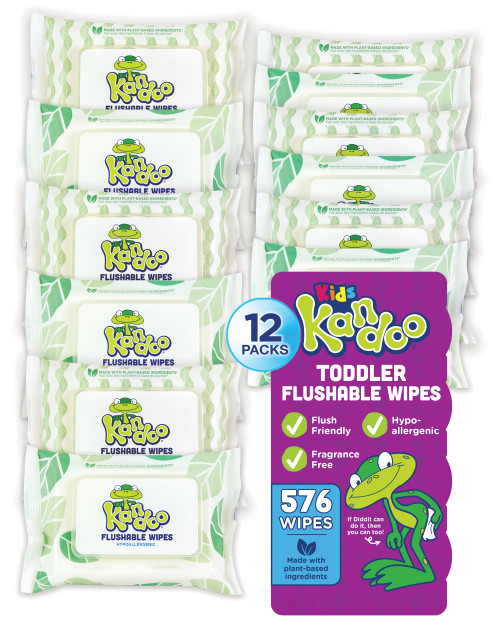 Flushable Wipes for Baby and Kids by Kandoo, Sensitive and Unscented Formula, Hypoallergenic Potty Training Wet Cleansing Cloths , 48 Count, Pack of 12