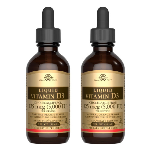 Solgar Liquid Vitamin D3 125 mcg (5,000 IU) - 2 fl oz, Pack of 2 - Natural Orange Flavor - Helps Maintain Healthy Bones & Teeth - Immune System Support - Gluten & Dairy Free - 118 Total Servings