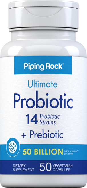 Piping Rock Probiotic for Men and Women | 50 Capsules | 50 Billion CFU | Complex Supplement with Prebiotic | 14 Strains | Vegetarian, Non-GMO, Gluten Free