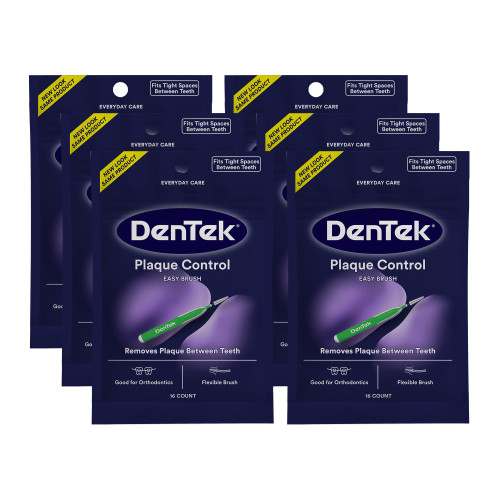DenTek Battery Powered Easy Brush Plaque Control Interdental Cleaners, Tight, 16 Count, 6 Pack
