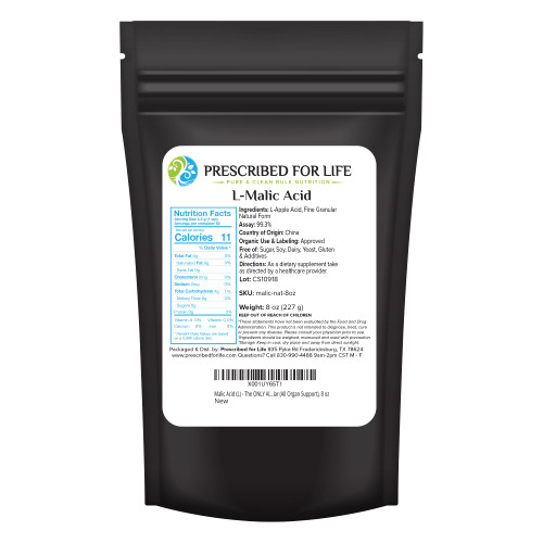 Prescribed for Life L Malic Acid Powder, 100% Pure Malic Acid, Supports Energy and Endurance, USP Grade, Gluten Free, Vegan, Non GMO (8oz / 227g)