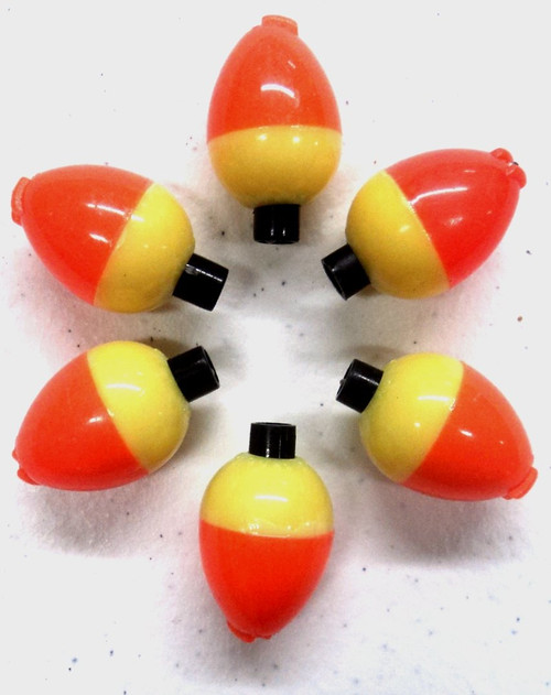 Plastilite 3/4" Pear-Shaped Orange/Yellow Ice Bobber - 6 Pack - Easy to See #50PB2PF
