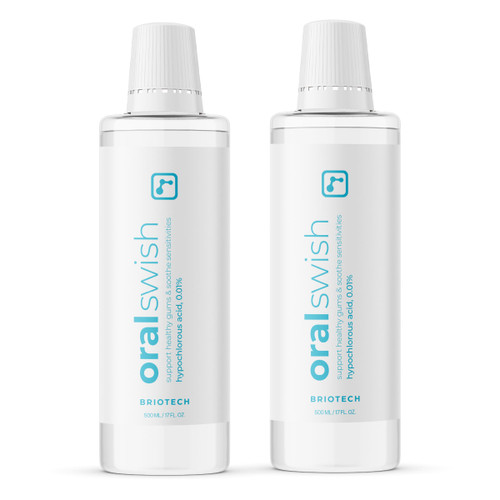 BRIOTECH Oral Swish, Hypochlorous Acid Mouthwash Rinse, Gentle Oral Care Hygiene, Fight Bad Breath, Support Against Plaque, Gum Irritation & Tender Gums, Alcohol & Fluoride Free, 17 fl oz (2 Pack) BRIOTECH Oral Swish, Hypochlorous Acid Mouthwash Rinse, Gentle Oral Care Hygiene, Fight Bad Breath, Support Against Plaque, Gum Irritation & Tender Gums, Alcohol & Fluoride Free, 17 fl oz (2 Pack)