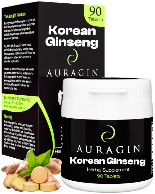Auragin® Authentic Korean Red Ginseng – Made in Korea – 6 Year Roots – No Additives or Other Ingredients – 100% Red Panax Ginseng in Every Tablet