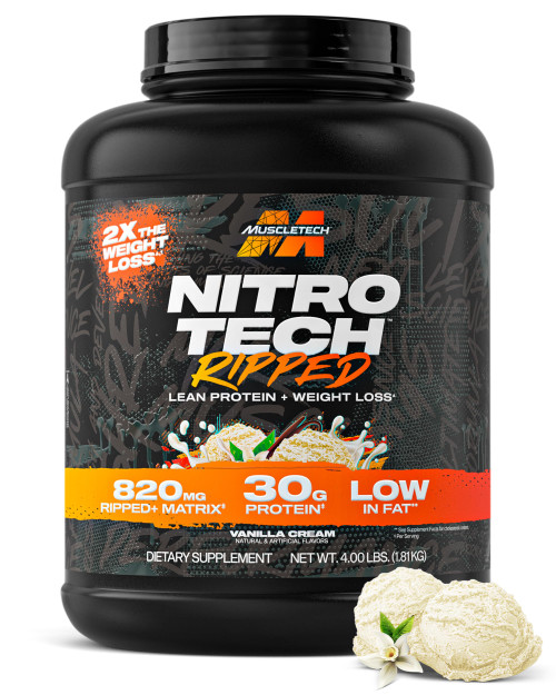 Muscletech Whey Protein Powder (Vanilla Cream, 4LB) - Nitro-Tech Ripped Whey Protein Isolate & Peptides Smoothie Mix for Lean Muscle & Fast Recovery - 30g of Whey Protein for Women & Men