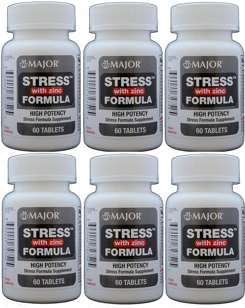 Stress Tab with Zinc High Potency Stress Formula with B-Vitamins, C+E, Plus Antioxidants and Zinc for Immune Support 60 Tablets per Bottle Pack of 6 Total 360 Tablets