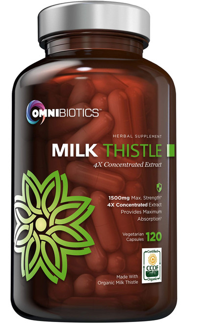OmniBiotics Organic Milk Thistle Supplement 1500mg – 4X Concentrated Extract with Silymarin – High Potency Liver Detox & Support – 120 Vegan Capsules