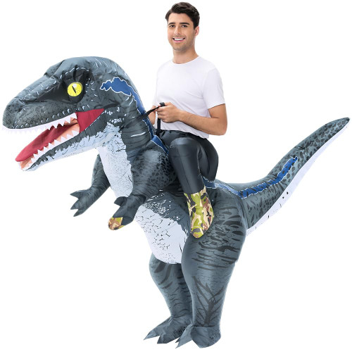 JUROSAICA Inflatable Dinosaur Costume Adult Blow Up Velociraptor Funny Dino Raptor Suit Ride On T Rex Halloween Thanksgiving Costume Christma Gift For Men Women Party Grey