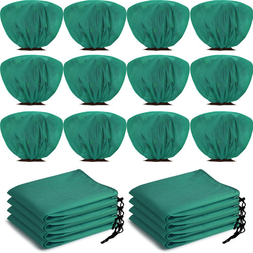 Wesnoy 12 Pcs Winter Plant Covers Freeze Protection 39.4x23.6 Inch Horizontal Shrub Tree Rose Plant Protection Bags Frost Blanket with Drawstring for Fall Winter Outdoor Garden Planting (Dark Green)