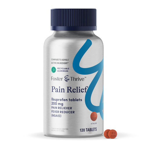 Foster & Thrive Ibuprofen 200mg Tablets for Joint, Knee, Arthritis, and Back Pain Relief, Fever Reducer, Alleviates Body Aches and Headaches, NSAID, 120 Coated Tablets