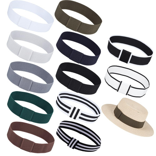 OLYCRAFT 12 Colors Hat Band Set 21.6 Inch Bowknot Tie Polyester Bands 1.5 Inch Wide Stretchable Hat Band Elastic Stretchable Bands for Women Men Cowboy Panama Straw Hats Accessories