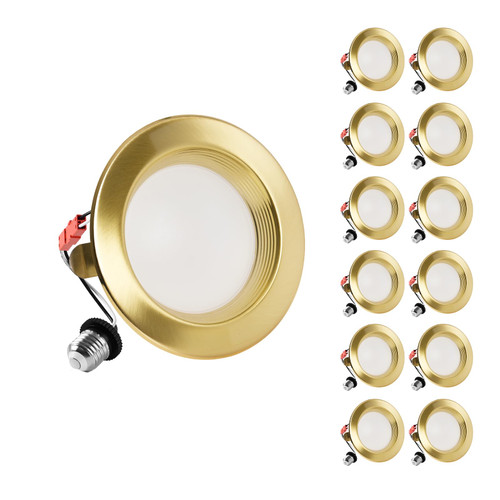 ZYC Gold 4 Inch Retrofit LED, 12 Pack Dimmable Retrofit Downlights can Light, 2700K/3000K/4000K/5000K/6000K Selectable, Damp Rated Can Lights, Baffle Trim, 9W 800Lm(Gold, 4 inch)
