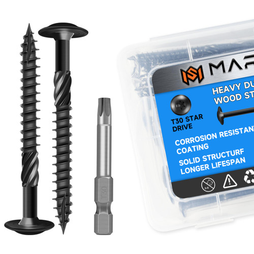Marysino Lag Screws 3 Inch, Construction Wood Screw #14 x 3, 50-Pack Heavy Duty Self Driiling Structural Screws, Black Anti-Rust Coated Exterior Wood/Lag/Timber Screws, Torx/Star Drive Lag Bolts