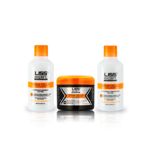 Liss Expert Stem Cells Smoothing Treatment – Organic Keratin & Argan Oil – Frizz-Free Repair & Shine – Professional Straightening – ONE Shoulder Length Applic– plus salt free shampoo and conditioner