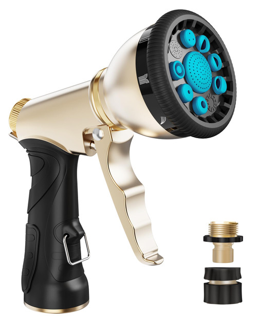 RAINPOINT Garden Hose Nozzle, Hose Sprayer Nozzle with 9 Spray Patterns, High Pressure Water Hose Nozzle Heavy Duty Metal Hand Sprayer, Watering Plants and Lawn, Car Washing, Pet Showering,Blue 2pcs