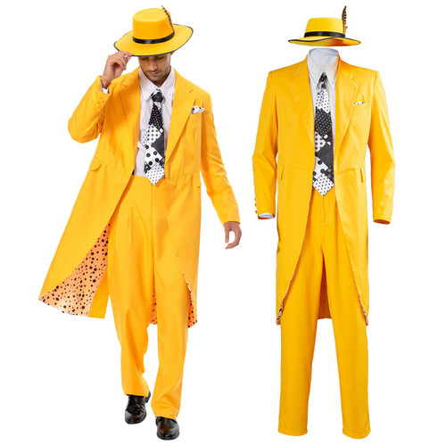 Wecos Mens Yellow Suit Uniform Movie Costume Cospaly Full Set Hat Tie Shirt Pants Coat Halloween Stylish Outfit