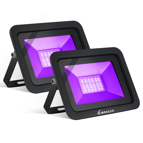 CONALUX 2 Pack 395nm 30W LED Black Light with Plug and Switch, 4.9ft Power Cord, IP66 Waterproof Blacklight is Used for Indoor or Outdoor Glow Party, Stage Lighting,Body Paint, Fluorescent Poster