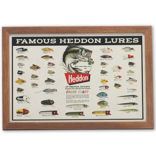Heddon Famous Lures Framed Wood Wall Decor - Vintage Heddon Wall Art for Cabin or Lodge