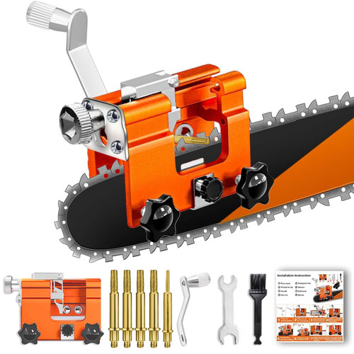 Chainsaw Sharpener Jig, Chain Saw Sharpener Tool with 5 Titanium-Plated Diamond Bits, Portable Manual Chainsaw Chain Sharpening Jig Kit for 4"-22" Chain Saws, Keep Chain Saw Sharp