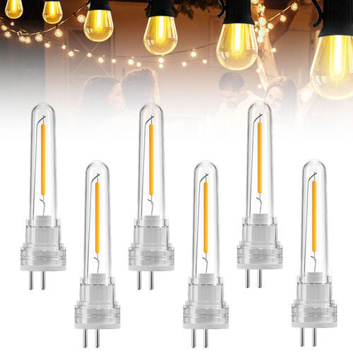 Lustaled S14 LED Bulbs for Outdoor String Light Bulbs Replacement, 1W S14 Bulbs 2 Prong Light Bulbs for String Lights Warm White 2700K Waterproof IP65, 6-Pack