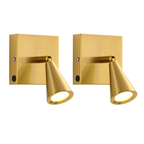 NEWSEE Battery Operated Wall Sconce Set of Two, Wall Lamp with Remote, 7000mAh Dimmable Magnetic 350° Swivel Cordless Rechargeable Wall Lights for RV Bedside Hallway Gallery Wall Decort - Gold