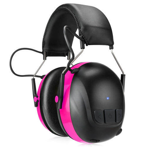 Kalence Bluetooth 5.4 Hearing Protection with 120H Working Time, 30dB Safety Earmuffs, Rechargeable Bluetooth Work Headphones, Ear Protection for Mowing, Workshops, Construction, Snowblowing, Pink