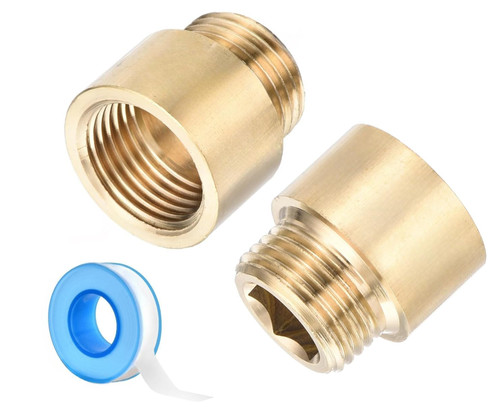 Shower Head Extension Arm, 2 Pack Brass G1/2 Male to G1/2 Female Thread 25mm Length Pipe Fitting Coupler Copper Shower Head Extender with 8M PTFE Pipe Sealant Tape