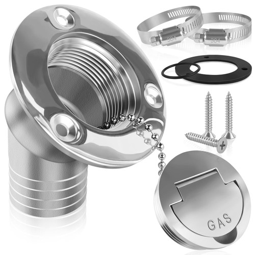 Boltigen 1-1/2"(38mm) Boat Gas Deck Fill/Filler with Keyless Cap, 1.5inch Stainless Steel Deck Filler Marine Hardware for Boat, Yacht, Caravan, Boat Angled Deck Filler (Gas, 1-1/2inch)