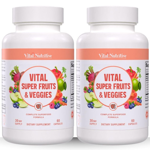 Vital Super Fruits & Veggies - Daily Superfood Capsules for Adults - Fruit & Vegetable Supplements to Boost Immunity & Energy - 2-in-1 Formula for Overall Wellness