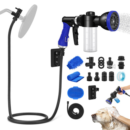 Dog Shower Attachment Water Hose Nozzle Sprayer Set with Metal 3-Way Diverter & 6.6 Ft Long Hose, Tub Faucet for Shower Arm Easy Faucet Pup Pet Bathing Sprayer Washer Kit