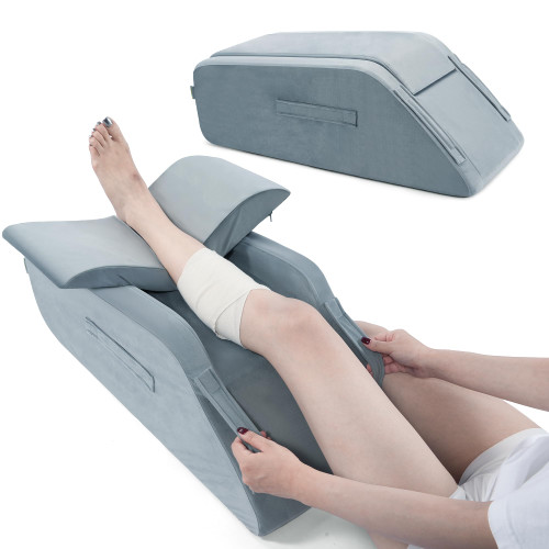 OasisSpace Leg Elevation Pillows for After Surgery, Injuries or Rest,Single Leg Memory Foam Leg Pillow with Velvet Washable Cover for Post-Surgery, Swelling & Comfort - Support for Legs, Knees, Back