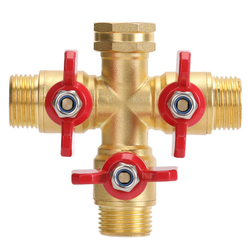 Garden Hose Splitter 3 Way, Heavy Duty 3-Way Brass Valve Garden Hose Splitter With Stainless Steel Long Handle, Full Flow Hose Splitter Connector, Valve 3/4 Inch GHT Thread