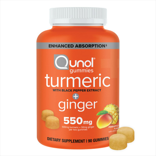 Qunol Turmeric and Ginger with Black Pepper Gummies, Turmeric Curcumin Supplement, Joint Health Support Gummy, 90ct Gummies