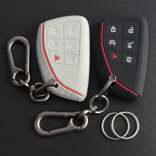 TANDRIVE Key Fob Cover for 2026 2025-2021 Chevy Tahoe Suburban GMC Yukon, 6 Button, Silicone, 2-Pack, Black and Gray