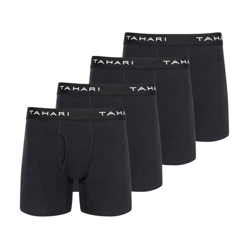 TAHARI Stretch Cotton Boxer Briefs for Men Pack of 4, Black Boxer Briefs for Men Underwear Pack of 4 (Black, Medium)