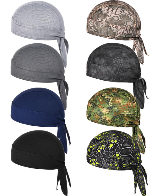 Foaincore 8 Pack Do Rag Skull Caps for Men Sweat Wicking Doo Rags Cooling Helmet Liner Cycling Motorcycle Bandana (Delicate Color,Snakeskin Style)