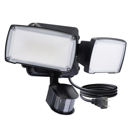 LUTEC 21W Plug in Motion Sensor Light Outdoor, Flood Lights Outdoor Motion Sensor,2500LM, 5000K Daylight,IP65 Waterproof,Adjustable 2 Heads Wall Light for Garage, Porch, Yard - Black