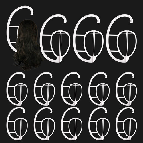 KUKLIPJIM 14 Pack 15.4 Inch Wig Hanger, Hanging Wig Hanger for Multiple Wigs, Wig Holder Rack for Displaying, Drying & Organizing(White)
